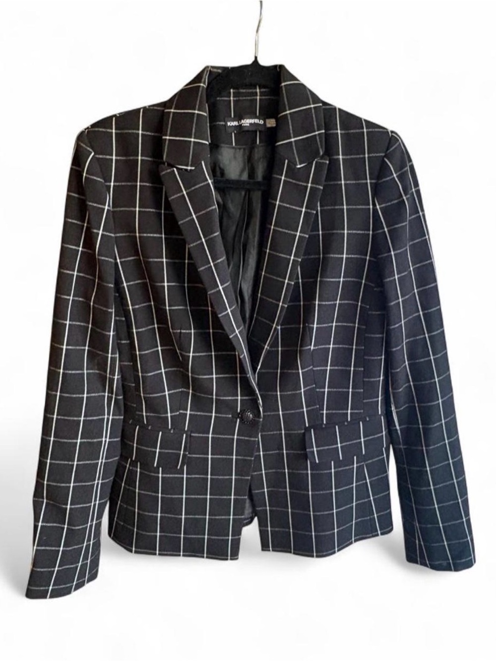 Karl Lagerfeld Black Windowpane Single-Button Blazer